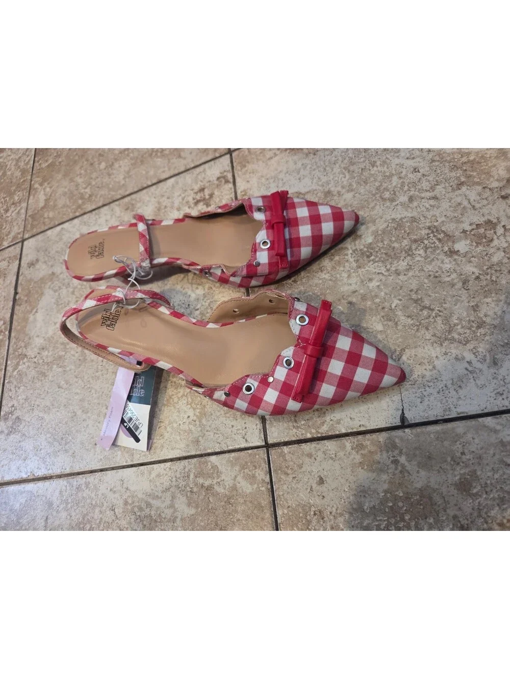 Target Women's Red and White Gingham Pointed Toe Slingback Flats Size 6.5